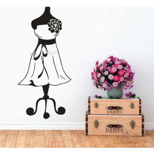 Mannequin Model Vinyl Wall Sticker Tailor Sewing Store Decoration Cloth Dress Stand Wall Decals Beauty Dress Mannequin Posters
