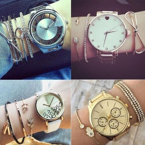 Manxiuni 4Pcs/set Bohemian Gold color Moon Leaf Crystal Opal Open Bracelet Set for Women Punk Boho Beach Bangle Jewelry Gift