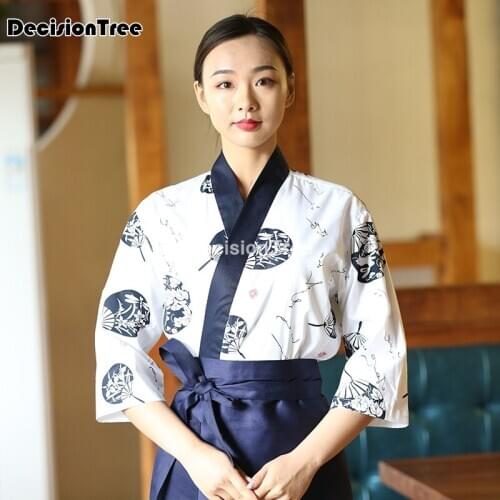 2021 women japanese korea style medium sleeve chef cook uniform waiter work wear restaurant cook top