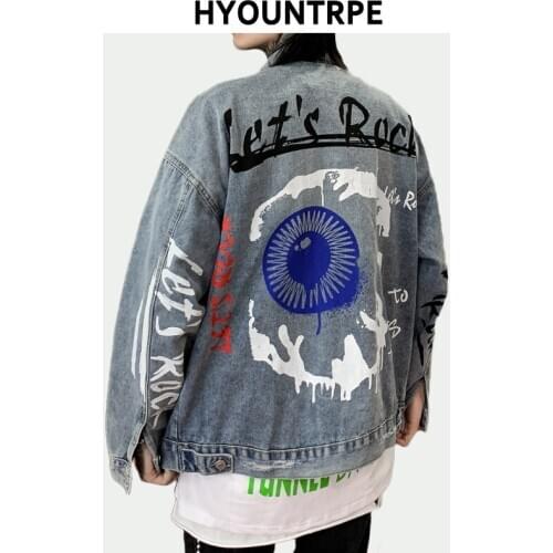 Mens Graffiti Letter Denim Jackets Fashion Turn Down Collar Long Sleeve Coats Outerwear Hip Hop Casual Streetwear Jeans Jackets