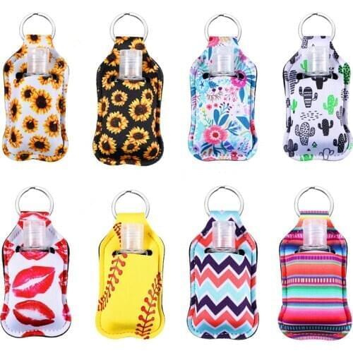 8set Neoprene Hand Keyring 30ML Sanitizer Bottle Holder Keychain Bags Key Rings Hand Soap Bottle Holder Soap Dispenser Pump