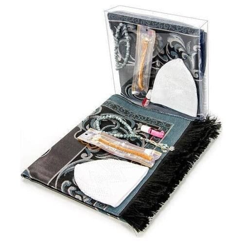 5 Piece Prayer Rug Set 1 Rosary 1 Prayer Rug 1 Cap 1 Essence 1 Miswak Islamic Gift Set for Praying to Muslims 2 Different Colors