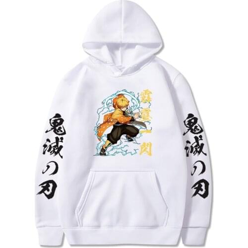 New Japanese Streetwear Anime Demon Slayer Agatsuma Zenitsu Thunder Breathing Costume Hoodies Harajuku Pullover Sweatshirt