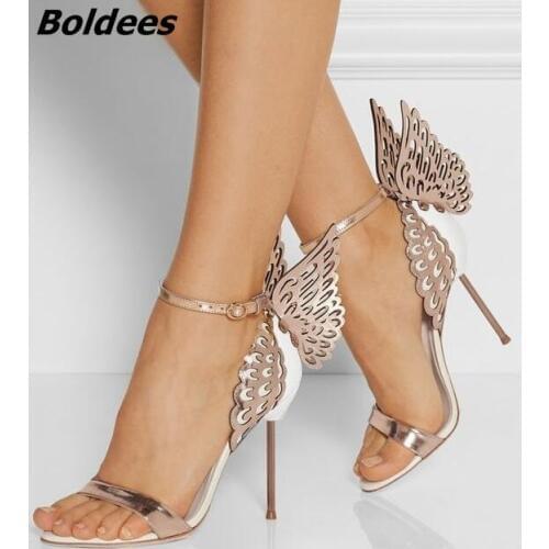 New Design Glittering Paillette Butterfly Stiletto Heels Dress Sandals Trendy Women Line Buckle Style Dress Shoes Unique Sandals