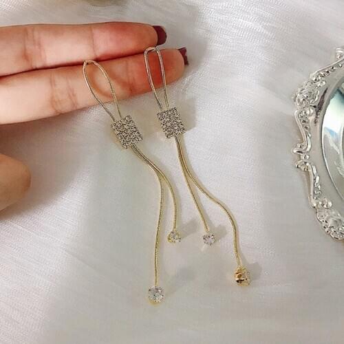 Charm S925 Stud Earrings Fashion 2020 New Temperament Earrings Dongdaemun Sweet Crystal Long Fringe Stud Earrings Women
