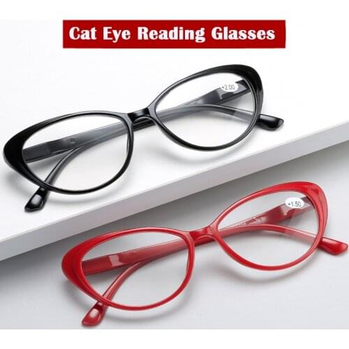 New Retro Cat Eye Reading Glasses Women Men Fashion Clear Ultralight Magnifier Presbyopic Glasses Full Frame Black Red +1.5 2.5