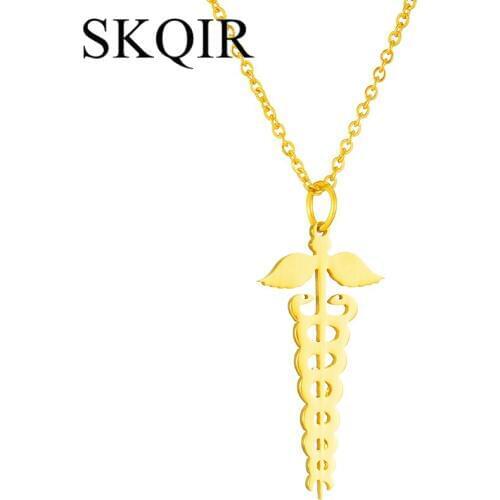 Personalized Leaf Snake Pendant Necklace Gold Color Stainless Steel Nameplate Necklaces Nurse Doctor Jewelry Accessories Gift