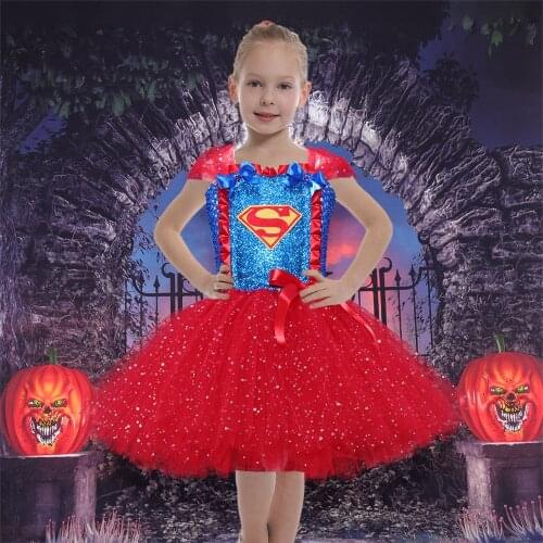Super Hero Girls Tutu Dress for Halloween Costume Role Play Kids Party Dresses Carnival Birthday Outfit Baby Purim Clothing Set