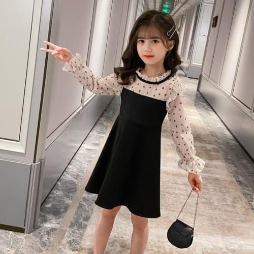 Teen Girls Dresses Back To School Kids Clothes Autumn Summer Polka Dot Princess Party Kids Dress Vestidos Costume 4 7 9 11 12 14