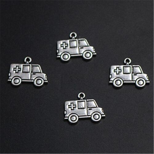 WKOUD 4pcs Silver Color creative modern style ambulance charm necklace bracelet DIY metal jewelry alloy pendants display A1340