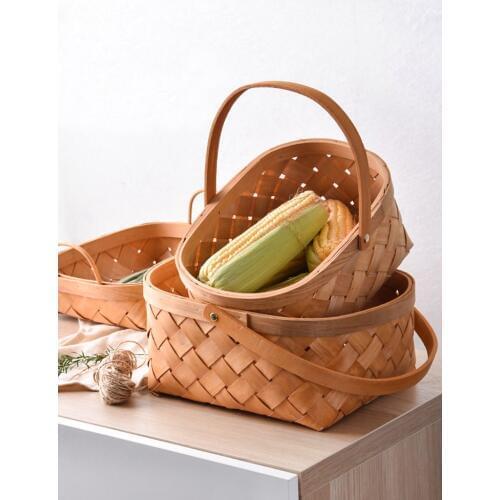 Handmade Natural Bamboo Basket Bread Fruit Food Basket Tray Weaving Storage Holder Storage Container Kitchenware