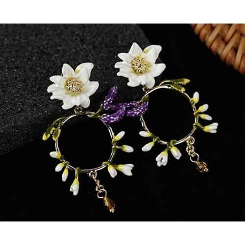 Elegant Flower Big Hoop Earrings For Women Bijoux Colourful Ear Circle Statement Earrings Charm Brincos Personality Jewelry New