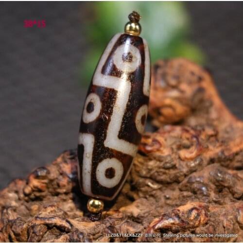 Treasure Magic Power Magic LKbrother Magic Energy Tibetan Old Agate 9 Eye Fold Line Big Drum Shape dZi Bead UPD0624