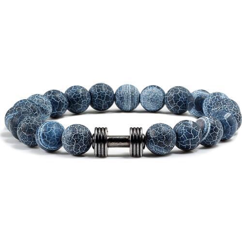 Trendy Natural Stone Black Weathering Beads Dumbbell Bracelet Men Female Fitness Barbell Sports Bracelets Bangles Jewelry Gifts