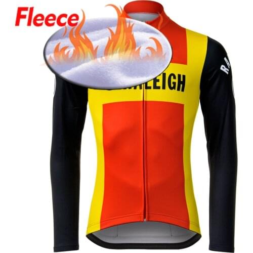 Retro Long Sleeve Cycling Jersey Winter Fleece Road/MTB Thin Bike Clothing Red Bicycle Wear