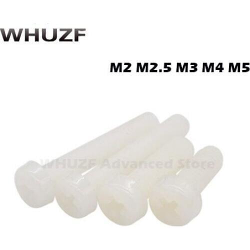 Free shipping 100Pcs M2/2.5 Nylon Phillips Screws Round Cross Pan Head Screws Bolts M2/2.5*6/8/10/12mm