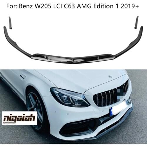 W205 C63 Glossy Black Front Bumper Lip Splitter For Mercedes Benz C-CLASS 4-Door W205 C63 AMG Editon 1 Style Front Lip 2019