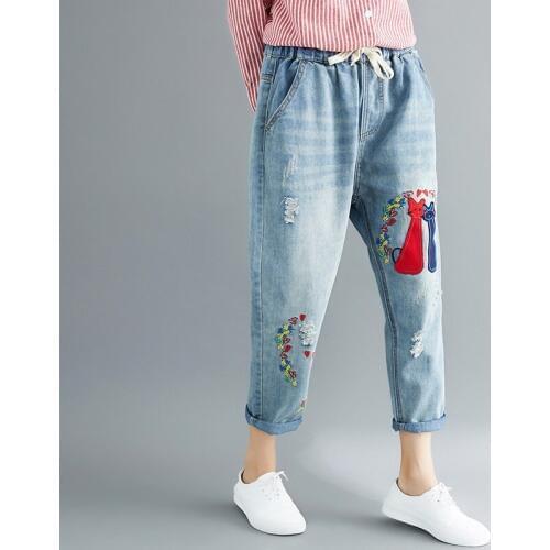 Mom jeans embroidered denim pants trousers boyfriend jeans for women Chinese style rose ladies jeans female 2019 new DD1513 S