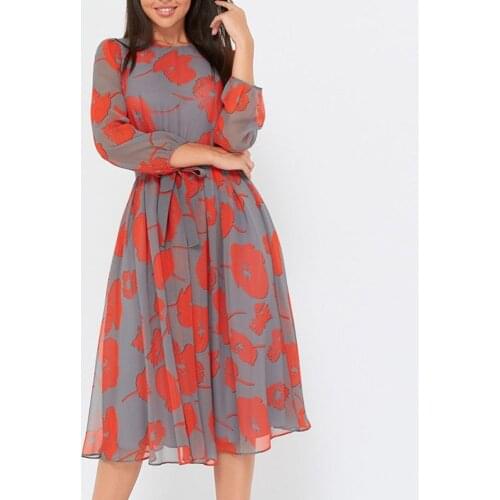 Shyloli Women Casual Dress full Sleeve O-Neck Mid-Calf Long Dress High Waist Elegant Belt Dress 2021 Spring New Fashion Dress