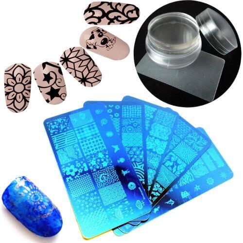 1 Set Lovely Panda Stripe Nail Art Image Stamp Stamping Plate + Transparent Stamp Nail Art Clear Jelly Stamp Scraper Sets Beauty