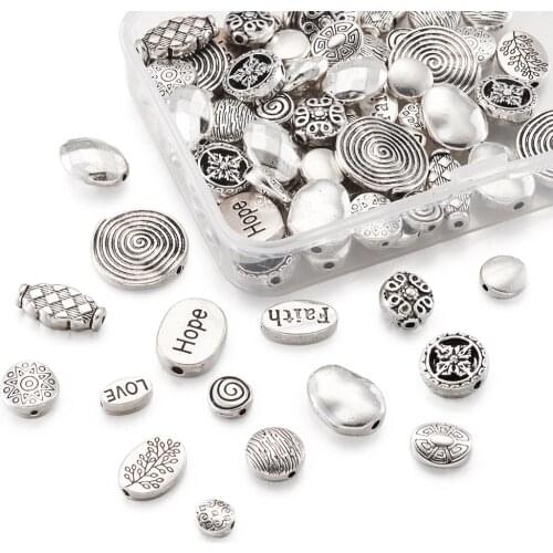 1Box Mix Styles Tibetan Alloy Beads Flat Round Oval Metal Spacer Beads For Jewelry Findings Accessories Bracelet Jewelry Making