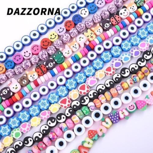 10mm Clay Beads Fruits Heart Flower Animal Pattern Loose Beads Polymer Clay Beads For Jewelry Making DIY Bracelet Necklace 15"