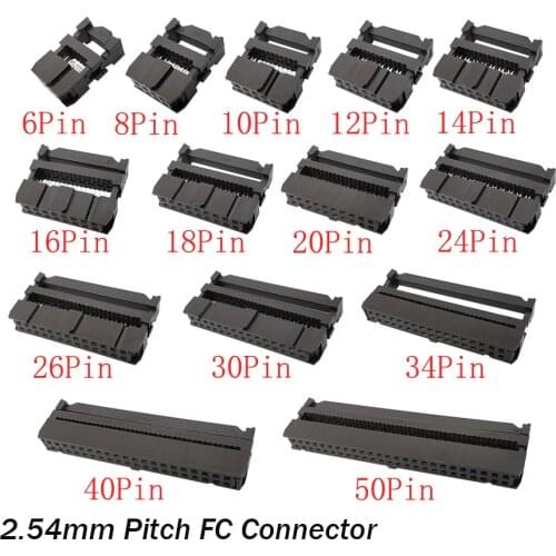 10Pcs FC 6P/8/10/12/14/16/18/20/24/26/30/34/40/50 Pin 2.54mm Pitch IDC Socket Double Row Female Header Connector for 2.54mm Wire