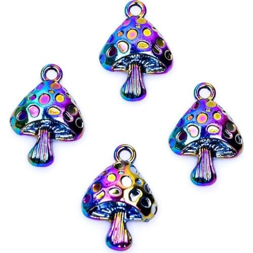 10PCS/lot 25X17MM Rainbow Color Mushroom Pendant Charms Alloy Floating Pendant Fit For Necklace Bracelet Floating Locket