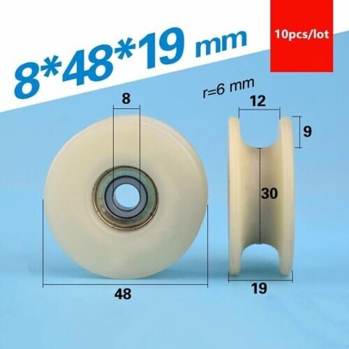 10pcs U groove Plastic coated bearing 628ZZ 8*48*19mm injection molding machine sliding door PA66 nylon roller wheel pulley