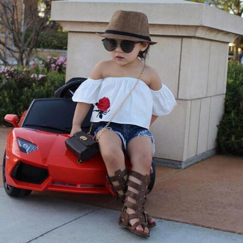 2017 summer style / Off the shoulder tops + jeans shorts / rose print