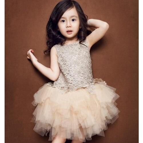 2017 Limited Full Mesh Summer New Lace Vest Girl Dress Baby Princess 3-7y Children Clothes Kids Party Costume Ball Gown Dresses