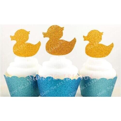 30pcs Glitter Duck Cupcake Topper Birthday Theme Christening Baptism Baking Party Supplies Kids Baby Shower Party Decorations