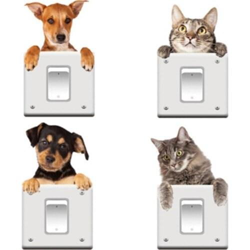3D Cat And Dog Cartoon Style Switch Stickers PVC Removable Wall Sticker For Bedroom Living Room Home Decor Decals Socket Paste