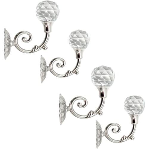 4 PCS Clear Crystal Curtain Holdbacks Wall Mounted Tassel Curtain Tieback Hook Drapery Tiebacks Clothes Coat Hat Towel Hanger Ho