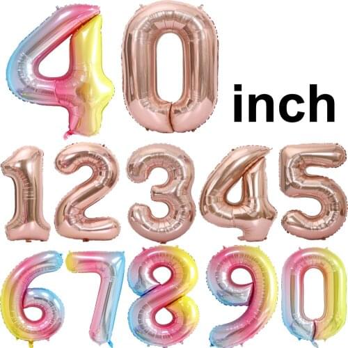40inch Rose Gold and Gradient Ramp Number Aluminum Foil Balloon Birthday Baby Shower New Year Graduation Anniversary Party Decor