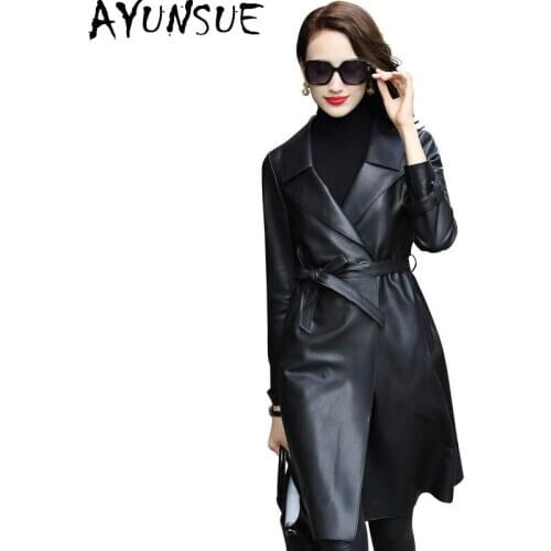 AYUNAUE Genuine Leather Jacket Women Long Sheepskin Coat Autumn Winter Windbreaker Womens Leather Jackets 2020 BL2020T746 4134