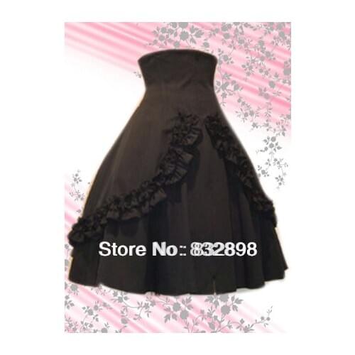 Free Shipping Black Ruffled Long Cotton Lolita Skirt