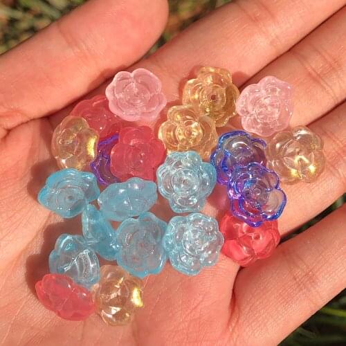 20PC/lot 13mm AB Color Rose Flower Beads Czech Glass Loose Spacer Beads for Jewelry Making Hairpin Handmade Diy Accessories