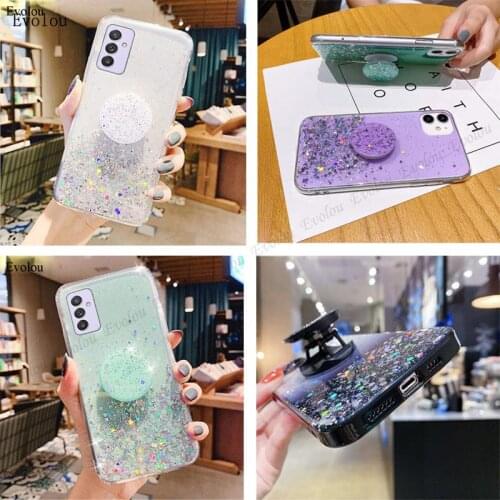 Glitter Silver Foil Clear Case For OPPO Realme 7i C17 C15 C12 Ring Holder Socket TPU Cover For Realme X50 X6 X5 Narzo 20 Pro XT