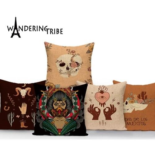 Skeleton Style Pillow Cover Flowers Pattern Pillowcases For Pillows Cushion Cover Portrait Printing Pillowcase Home Cushion Case