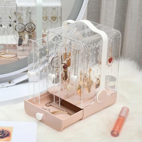Net Red Plastic Jewelry Storage Box Dustproof Large Capacity Desktop Home Dressing Table Earrings Necklace Bracelet Rack