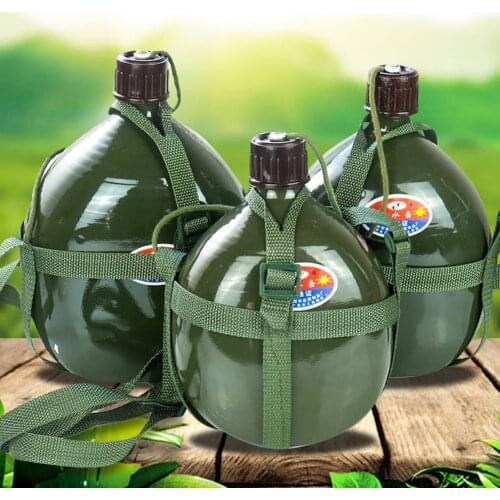 1--2.5L Capacity Green Aluminum Eco Friendly Military Waterbottle Strap Portable Outdoor Sport Mountain Climbing Water Bottle