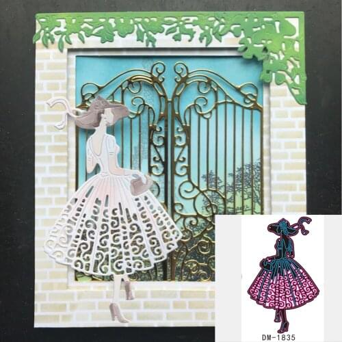 Elegant hat girl lady skirt hollow metal cutting knife mold paper crafts scrapbook card template DI decoration accessories
