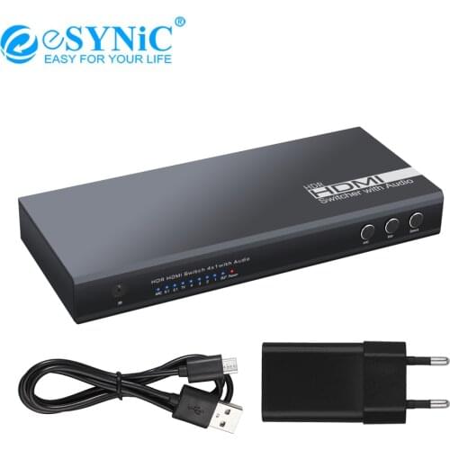 ESYNiC 4 In 1 Out HDMI 2.0 Audio Extractor 4K@60Hz Ultra HD HDMI Switcher 4x1 HDMI Adapterwith 3.5mm Audio Out Supports ARC 3D