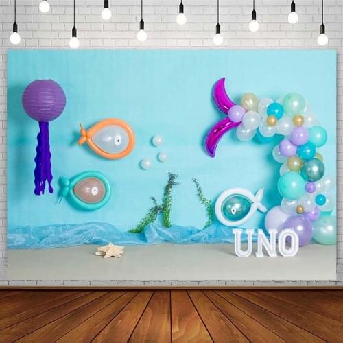 1st Birthday Party Backdrop Cake Smash Underwater World Balloon Pearl Photography Background Photo Studio Photozone Decor Props
