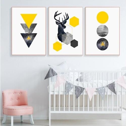 Nordic Style Geometric Starry Abstract Deer Wall Art Print Picture Canvas Painting for Living Room No Framed