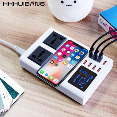 HKHUIBANG 2021 new pattern Led Digital Display USB Charger 8 Ports Power Bank Power Socket Outlet Adapter Phone Fast Charger