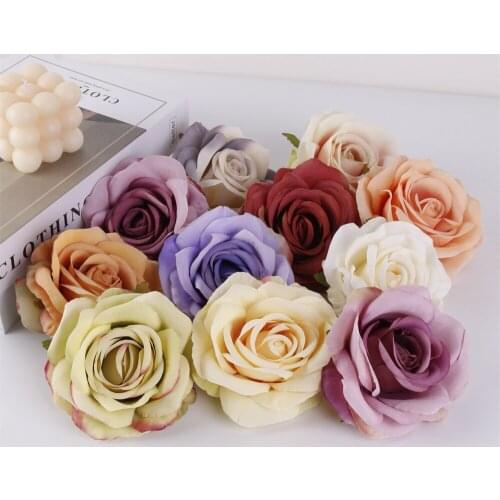 2pcs DIY Artificial Silk Rose Flowers Head Home Decor Christmas Wedding Bridal Wreath Hotel Flower Wall Decoration Party Crafts
