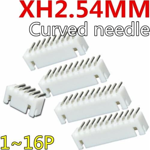 100pcs Curved needle XH2.54 Connector 2.54mm Pin Header XH2.54-2P/3P/4P/5P/6P/7P/8P/9P/10P/11P/12P/13P/14P/16P Terminal