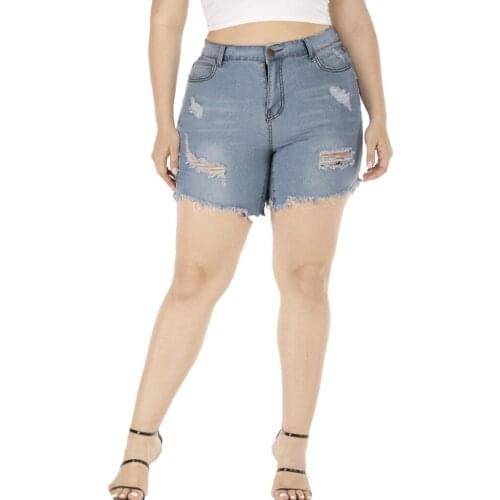 Summer Vintage Faded Jeans Shorts Woman Female Rolled Cuff Distressed Denim Shorts Plus Size Ladies Short Pants